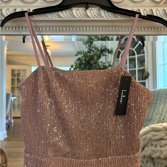 Lulu's Rose Gold Sequin Spaghetti Strap Dress - Picture 2 of 6